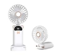 LUTW Mini Ventilateur Portable, Petit Ventilateur de Poche 5 Viteses avec Base, Ventilateurs Rechargeables USB de Poche pour Voyage, Bureau et Maison, Blanc