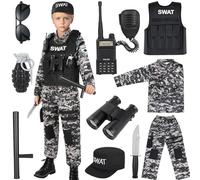 Luucio Costume d'officier de police SWAT pour enfants, costume de policier pour enfants avec costume SWAT, gilet SWAT, costume d'Halloween pour enfants, kit de jeu de rôle pour garçons et filles