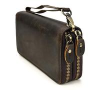 Luufan Cuir véritable Double Fermeture à glissière Portefeuille Long Grande capacité en Cuir Embrayage Portefeuilles avec dragonne