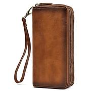 LUUFAN Pochette en Cuir Véritable pour Homme avec Double Fermeture éclair et 4 Compartiments Zippés (Marron 4)