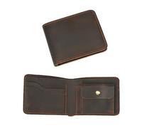 LUUFAN Portefeuille court à deux volets en cuir véritable avec plusieurs emplacements pour cartes pour homme et femme, porte-monnaie, marron foncé