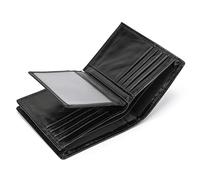 LUUFAN Portefeuille court en cuir véritable - Blocage RFID - Pour homme - Grande capacité - Avec 15 emplacements pour cartes et fenêtre d'identité - Noir, 2803h-noir, Décontracté