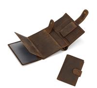 LUUFAN Portefeuille court vintage en cuir véritable pleine fleur avec 13 emplacements pour cartes pour homme et femme, sac à main à trois volets avec 2 fenêtres pour carte d'identité, marron,