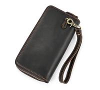 LUUFAN Portefeuille en cuir véritable avec double fermeture éclair - Grande capacité - Pochette pour sac à main, cartes de visite, porte-téléphone, marron foncé, Double fermeture éclair