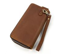 LUUFAN Portefeuille en cuir véritable avec double fermeture éclair - Grande capacité - Pochette pour sac à main, cartes de visite, porte-téléphone, marron clair, marron clair, Double fermeture éclair