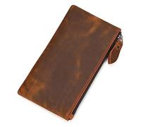 LUUFAN Portefeuille long à deux volets en cuir véritable avec fermeture éclair pour homme, marron, Minimaliste