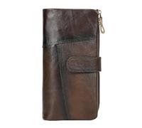 LUUFAN Portefeuille long en cuir véritable pour homme avec plusieurs emplacements pour cartes, porte-monnaie vintage, café