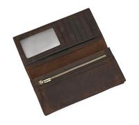LUUFAN Portefeuille long en cuir véritable pour homme avec poche zippée vintage à deux volets, 8131sz - Marron foncé, Taille unique, Classique