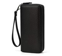 LUUFAN Portefeuille long en cuir véritable pour homme, portefeuille à deux volets gravé, 1008 Noir, Classique