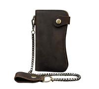 LUUFAN Portefeuille Long en Cuir véritable pour Hommes avec Poche à Fermeture à glissière Vintage Bifold Checkbook Purse(Chain Wallet)