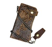 LUUFAN Portefeuille Long en Cuir véritable pour Hommes avec Poche à Fermeture à glissière Vintage Bifold Checkbook Purse (Brown 1)