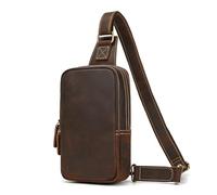 LUUFAN Sac à bandoulière en cuir véritable pour homme, sac à bandoulière pour sport, randonnée, voyage, marron