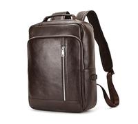 LUUFAN Sac à Dos en Cuir Véritable pour Hommes Sac à Dos Occasionnel pour Ordinateur Portable Business Slim Voyage Sac à bandoulière en Plein air avec Manche de Chariot, Café