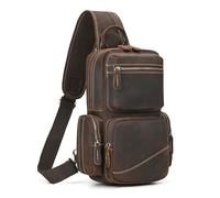 LUUFAN Sac de poitrine en cuir véritable pour homme, sac à bandoulière multi-poches pour le sport, l'extérieur, les voyages