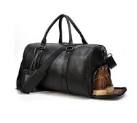 LUUFAN Sac de voyage en cuir véritable avec compartiment à chaussures pour hommes et femmes, sac à bandoulière pour vacances, affaires, plein air (45 cm, noir), 45 cm - Noir, Rétro