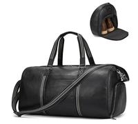 LUUFAN Sac de voyage en cuir véritable de grande capacité imperméable avec compartiment à chaussures, sac à main à bandoulière pour homme et femme, vacances, voyage d'affaires, noir, Noir , L, Sac à