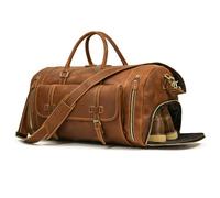 LUUFAN Sac de Voyage en Cuir véritable Pleine Fleur pour Hommes Sac polochon de Grande capacité pour Voyage d'affaires en Plein air (Marron Clair-58cm)