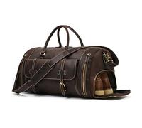 LUUFAN Sac de voyage en cuir véritable pour homme - Cuir de vachette - Haute capacité - Vintage - Sac de week-end (marron foncé - 58 cm), Marron foncé - 58 cm, rétro