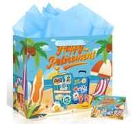 LUUFILx Luau Sac cadeau de retraite bleu avec papier de soie et carte de vœux pour homme et femme - Pour bureau, collègue, adieu, sortie, fête, cadeaux à la retraite