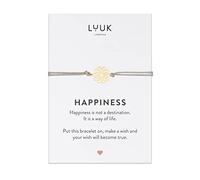 LUUK LIFESTYLE Bracelet filigrane avec pendentif mandala, carte HAPPINESS, accessoire de mode look chic, idée cadeau pour fille, cordon en tissu, symbole d’amitié, meilleures amies pour toujours, or