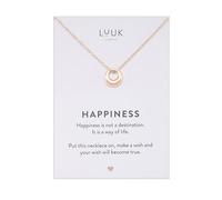 LUUK LIFESTYLE Collier avec pendentif cercle boho I bohème en acier inoxydable (50 cm), carte HAPPINESS, bijoux modernes, porte bonheur, idée cadeau femme, anniversaire, Noël, Or Rose