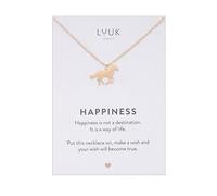 LUUK LIFESTYLE Collier avec pendentif cheval en acier inoxydable (50 cm), carte HAPPINESS, idée cadeau pour femme, anniversaire, Noël, porte bonheur, bijoux minimalistes, amour des animaux, Rose