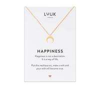 LUUK LIFESTYLE Collier avec pendentif croissant de lune en acier inoxydable et carte HAPPINESS, personnalisé cadeau femme, ado fille, accessoire de mode bijoux, résistant, Or (env. 50cm)