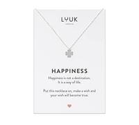 LUUK LIFESTYLE Collier avec pendentif trèfle, acier inoxydable et carte cadeau HAPPINESS, bijou tendance, signe de chance, nouveau départ, argent