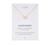 LUUK LIFESTYLE Collier en acier inoxydable (50 cm) avec pendentif papillon, carte HAPPINESS, idée cadeau pour femme, anniversaire, Noël, porte bonheur, bijoux élégants, chance, Rose