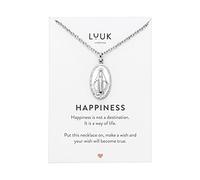 LUUK LIFESTYLE Collier en acier inoxydable avec pendentif Vierge Marie, symbole de protection catholique et carte HAPPINESS, argent