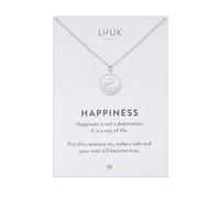 LUUK LIFESTYLE Collier en acier inoxydable pour femme avec pendentif Yin Yang et carte HAPPINESS, longueur 50cm, symbole chinois de l'harmonie et de la solidarité, idée de cadeau, Argent