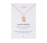 LUUK LIFESTYLE Collier féminin avec carte HAPINESS et pendentif branche d'olivier, cadeau d'anniversaire pour femmes, symbole de la paix, 50cm, or