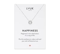 LUUK LIFESTYLE Collier féminin avec pendentif en pierre strass, acier inoxydable et carte cadeau HAPPINESS, bijou chic effet magnétique, argent