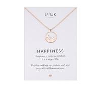 LUUK LIFESTYLE Collier féminin avec pendentif montagne I Mountain Peak et carte HAPPINESS, idée cadeau d'anniversaire pour femmes, accessoire de mode pour le quotidien, rose