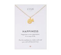 LUUK LIFESTYLE Collier femme en acier inoxydable (50 cm) avec pendentif coccinelle, carte HAPPINESS, idée cadeau pour elle, anniversaire, Noël, porte bonheur, bijoux élégants, chance, Doré