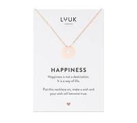 LUUK LIFESTYLE Collier filigrane en acier inoxydable, pendentif soleil et carte cadeau HAPPINESS, idée cadeau petite amie, fiancée, style minimaliste, rose