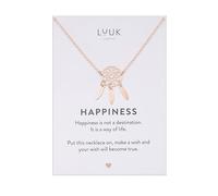 LUUK LIFESTYLE Collier porte-bonheur avec pendentif attrape-rêves et carte HAPPINESS, porte-bonheur des peuples natifs d'Amérique du Nord, bijou pour port quotidien, rose