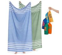 Luum Lot de 2 serviettes de hammam - Serviette de plage - Serviette de sauna - Serviette de bain - Serviette de voyage - Serviette de camping - Pour homme et femme - Bleu ciel/vert foncé (mieux qu'une