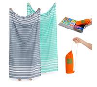 Luum® Lot de 2 serviettes de hammam - Serviette de sauna, de yoga, de douche, de sauna, de bain, de voyage, de plage - Pour homme et femme - Bleu marine/vert menthe