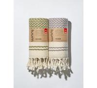 Luum Lot de 2 serviettes de sauna, de hammam, de plage, de pique-nique, de voyage, de sauna, en coton de qualité supérieure, compactes, légères, séchage rapide, taupe/olive, 90 x 180 cm