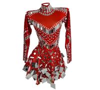 LuuMingCM Robe courte à paillettes scintillantes pour femme, robe droite de type A, robe de fête d'anniversaire, tenue de célébration, robe de bar, robe de danseuse DS pour femmes, Rouge/argenté