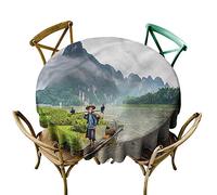 Luunins Nappe ronde en bois motif oiseaux pêcheurs chinois D50 pour table de 40 pouces