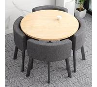 LUUYYI Petite table basse de salle de réunion avec 4 chaises, table de conférence ronde et chaises pour bureau, affaires, invités, réception, salle à manger (cercle en bois original + gris)