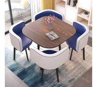 LUUYYI Petites tables de salle de conférence et 4 chaises, simple table basse ronde et chaise avec siège en cuir synthétique, table de bureau, table de réception, table de club, gain de place (bleu)