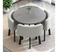 LUUYYI Table et chaise de négociation nordique, ensemble table et chaises de conférence rondes en cuir synthétique pour salle de café (table ronde grise + gris)