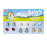 LUV HER Bluey - Lot de 6 paires de boucles d'oreilles hypoallergéniques pour filles de 4 ans et plus - Styles de clous et crochets sans danger - Cadeau de bijoux pour oreilles sensibles et amateurs de