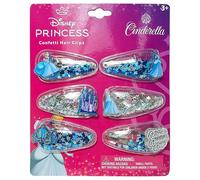 LUV HER Lot de 6 pinces à cheveux sous licence pour filles, mignonnes confettis magiques avec breloques préférées des princesses Disney, à partir de 3 ans
