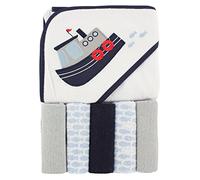 Luvable Friends Serviette à Capuche Unisexe pour bébé avec Cinq Gants de Toilette, Tugboat, Taille Unique