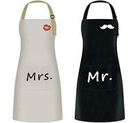 Luvadeyo Tablier de Cuisine Etanche, 2 Pièces Tablier de Cuisine, Reglable Tablier avec 2 Poches, de Cuisine Couple Tablier à Bavette avec, anniversaire de mariage, Cadeau pour couple, Kaki et Noir