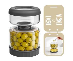 Luvan Pot a Cornichon Retournable,750 ml/25.4 oz Bocal Cornichon Retournable avec Passoire,Sans BPA et Sans Plomb, Lave-vaisselle et Réfrigérateur Sécurisé, pour Olives, Tomates, Oignons et Artichauts